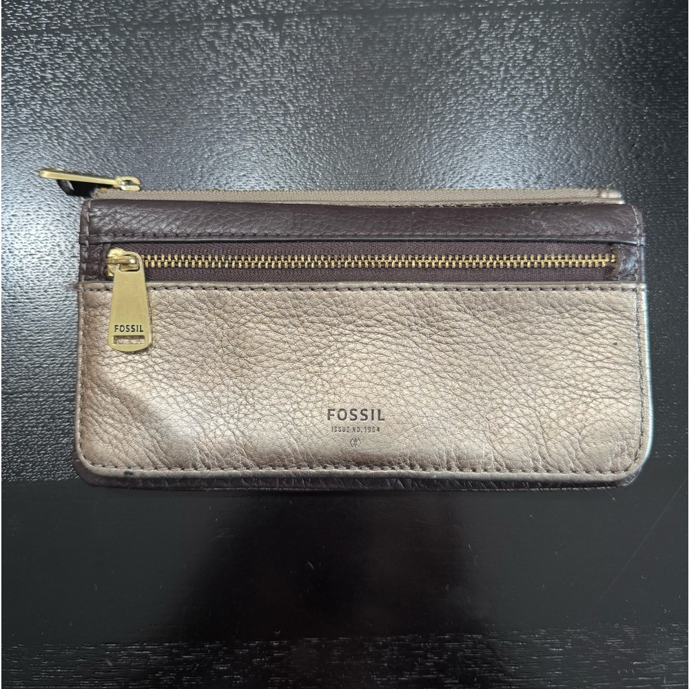 Fossil Pebbled Leather Metallic Bronze Brown Wallet